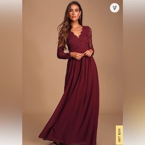 NWT XS LuLus long sleeve burgundy maxi dress